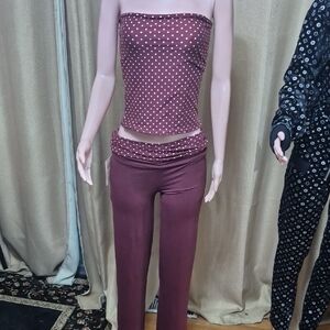 Polka Dot Strapless Jumpsuit - Brown